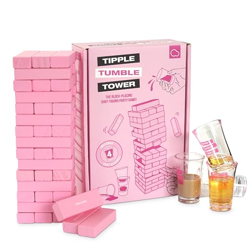 Bubblegum Stuff - Tipple Topple Tower – Das ultimative Trink- und Dares-Block-Stacking-Spiel – Enthält 54 rosa Blöcke und 4 Schnapsgläser – ab 18 Jahren, BG2216 von Bubblegum Stuff