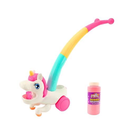 Bubbletastic Blasenspielzeug Kinder, Einhorn Spielzeug Seifenblasen, Lauflernwagen Sommerspielzeug und Geburtstag Geschenke für Kinder, Inklusive Blasen Lösung | Rosa von Bubbletastic