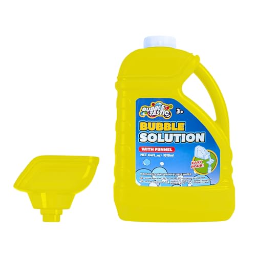 Bubbletastic Seifenblasen Lösung für Kinder, Ersatz für Seifenblasenmaschine, Kinder Sommer Spielzeug, Riesige Seifenblasen Flasche, Inklusive Trichter | 1,8 L | Gelb von Bubbletastic