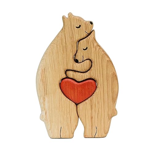 Holz-Familien-Puzzle-Bären, niedliche Tierfamilien-Holzstatue - Familienkunst-Puzzle-Bär-Skulpturen Heimtisch-Schreibtisch-Dekoration, für Mama, Papa, Hauseinweihung, Holzdekor von Bubei