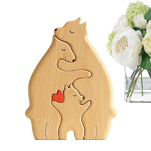 Holz-Familien-Puzzle-Bären, niedliche Tierfamilien-Holzstatue - Familienkunst-Puzzle-Bär-Skulpturen Heimtisch-Schreibtisch-Dekoration, für Mama, Papa, Hauseinweihung, Holzdekor von Bubei