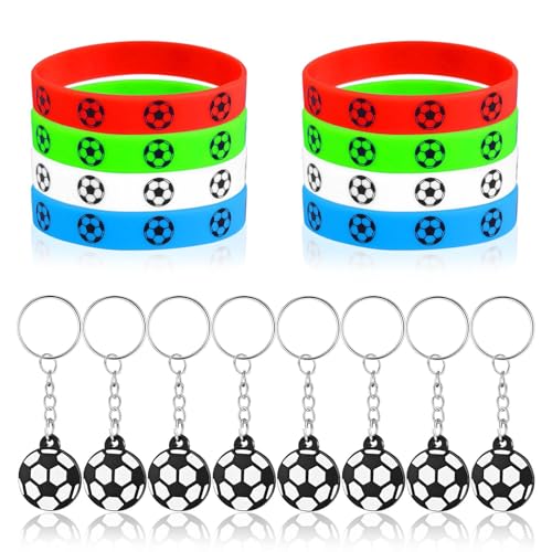 Bubuny Fußball Armbänder mit Schlüsselanhänger 16 Stk, Fussball Silikonarmband, Fußball Partygeschenke zum Geburtstag Präsent Füllung für Jungen Mädchen Kinder Party Dekor von Bubuny