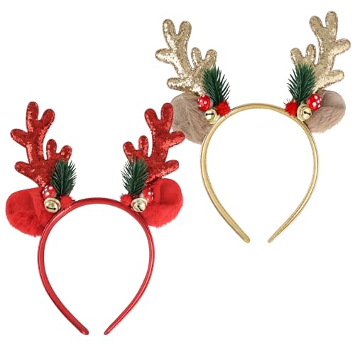 Bubuny Glitzer Weihnachten Haarreif, 2 Stk. Geweih Haarreif, Rentier Geweih Stirnband, Weihnachten Kopfschmuck Set, Haarreifen Weihnachten Rentier, Weihnachtshaarreif für Kinder Erwachsene von Bubuny