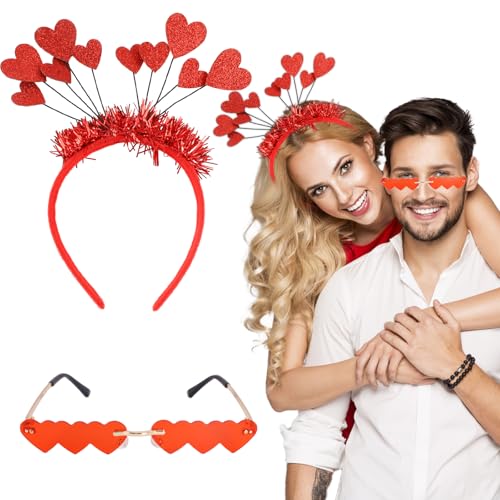 Bubuny Herz Stirnband Glitzer Rot, Herz Haarreif mit Brille In Herzform,Valentinstag Herz Haarreif, Herz Haarreifen Für Karneval Weihnachten Geburtstag Hochzeit Faschings Party von Bubuny