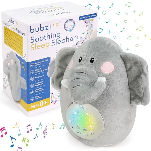 Bubzi Co Spieluhr Baby Schrei-aktivierter Sensor Weisses Rauschen Spielzeug Einschlafhilfe Babys Elefant Sound Machine Kleinkind Schlafhilfe Baby Nachtlicht Einzigartiges Baby Geschenk Kinderwagen von Bubzi Co