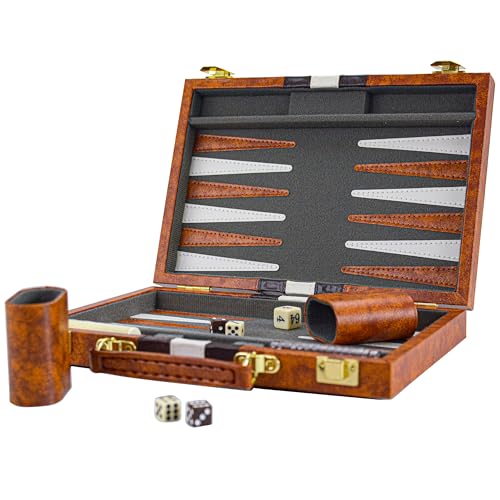 Backgammon Set 11" Klassisches Back Gammon Koffer Baggamon Spiel für Erwachsene Kinder (Braun-11 Zoll) von Bucher&Rossini