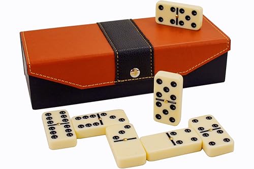 Bucher&Rossini Weißes Domino-Set mit Kunstlederetui Doppeltes 6er Domino-Set mit 28 Dominosteinen für Erwachsene und Kinder ab 8 Jahren für den Familienspielabend（Ivory von Bucher&Rossini