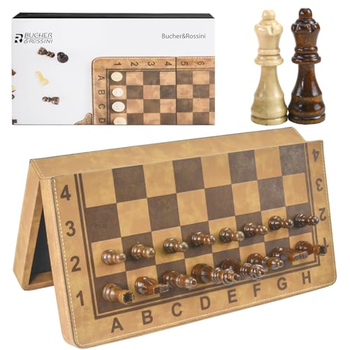 Schachspiel Holz Hochwertig Schachbrett Holz Reiseschach Magnetisch Chess Board Chess Set Schachbrett Magnetisch(15 Zoll) von Bucher&Rossini