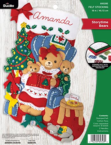 Bucilla, Storytime 89328E Bears Weihnachtsstrumpf-Set, 45,7 cm, Filzapplikation, perfekt für DIY, Urlaub, Nadelspitze, Kunst und Handwerk, Basteln von Bucilla