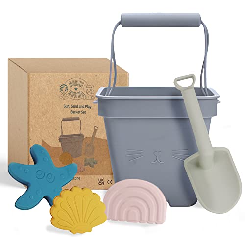 Budhi Budha Silikon Eimer und Schaufel Strandset für Kinder mit 3 Formen - Premium 100% Lebensmittelechtes Silikon Strandspielzeug-Set Sandburg-Eimer-Set - Ideales Spielsand-Set für Kinder von Budhi Budha