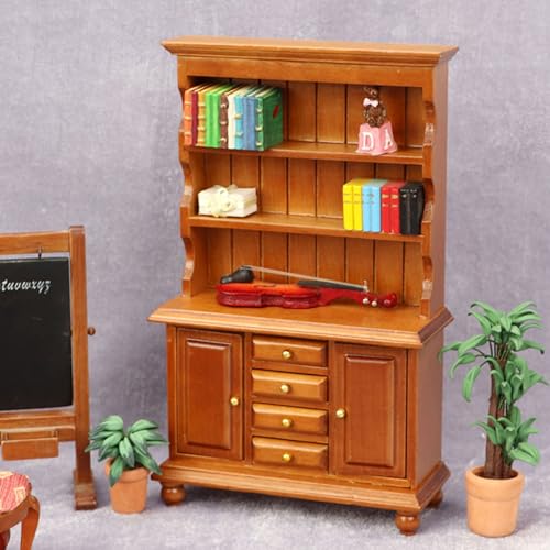 1:12 Skala Miniaturschrank -Bücherregal | Dollhouse -Bücherregalschrank 3 Tier 1/12 Wahl Holden MINICURE BOCHELSCHAFT TOCKBORD Doppel Tür Dollhouse Möbel mit 4 Schubladen Mini Storage Hutch von Budstfee