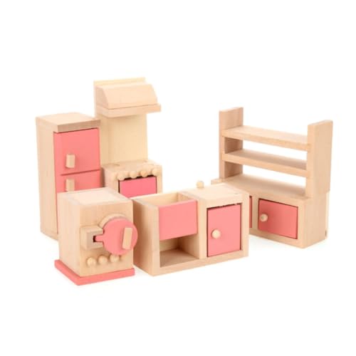 Budstfee Dollhouse Küche, Toys House Holzküchenset Mini Küchenmöbel Spielzeug Holzmikroküche Accessoire Kinder Puzzlespielzeug, Dollhouse Möbelsets von Budstfee