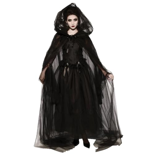 Budstfee Ghost Bride Kostüm, Hexenkostüm für Frauen 1 Set Vintage Renaissance gestickt Ghost Bride Kostüm gruselig Schwarz Ghost Kostüm für Halloween, Cosplay, Haunted Mansion, L, Hexenkostüm Frauen von Budstfee