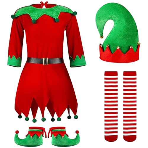 Budstfee Kid Christmas Elf Kostüm Santa Helfer Kostüm für Mädchen Jungen Männer Frauen Weihnachts -Elfen -Kostüm für Kinder für Cosplay -Bühnenkarneval, für 110 cm Kind von Budstfee