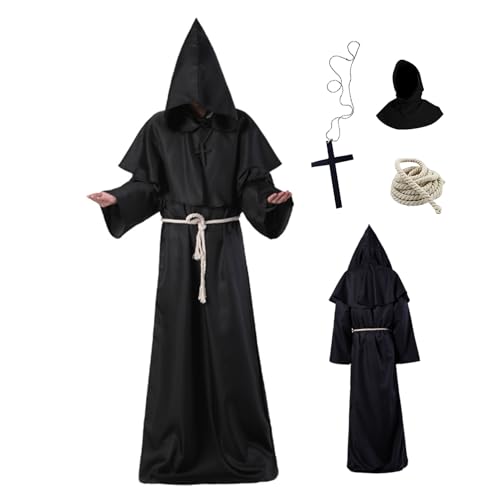 Budstfee Monk Robe, Mönch Kostüm Männer Frauen Erwachsener Mönch Robe Kapuze Priester Robe Renaissance Halloween Kostüme mittelalterlich Kostüm mit dem Halloween -Karneval m von Budstfee