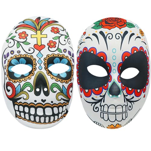 Budstfee Tag der Toten, Tag der Toten Maske 2PCS Mexikanische Zuckerschädelmaske Eva Tag der Toten Maske mit Kopfgurt Dekorative Tag des Toten Kostüms für Maskerade, Halloween, Zuckerschädelmaske von Budstfee