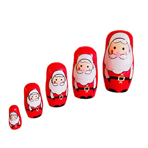 Budstfee Weihnachtsmatryoshka -Puppen, Weihnachten Russische Nistpuppen Holz Santa Claus Matryoshka Puppen Weihnachtsdekoration 5pcs, Weihnachts -Russische Nistpuppe von Budstfee