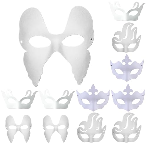 Leere Maske, 12 pcs weiße Kunststoffmaske 4 Stile Leere Halloween -Maske zum Malen, DIY -Halbgesicht Maskerade Plastikmaske, tragbare leere Maske mit Elastizitätsband für Halloween -Cosplay -Party, M von Budstfee