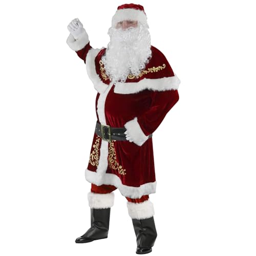 Santa -Anzug -Größe für Erwachsene, Santa Claus Kostüm für Erwachsene 8pcs/Set Velvet Santa Anzug Männer Weihnachts -Weihnachtsfeiertag für Weihnachtsfeiertags -Cosplay, Santa Claus Kostüm für Männer von Budstfee