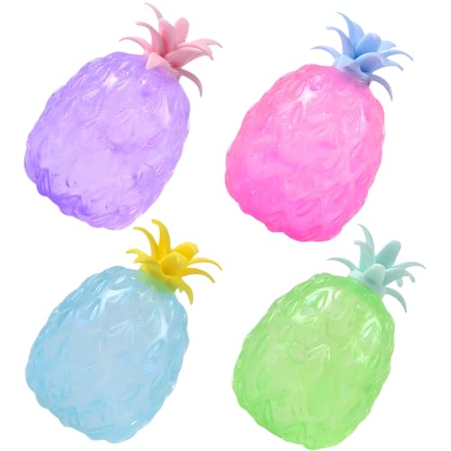 Stress Squeeze -Spielzeug, 4pcs Ananas Stressbällchen für Kinder und Erwachsene farbenfrohe Fruchtbällchen Stretch Ball Stress Relief Toy für Partygunst, Schulprämien, Obstbälle von Budstfee