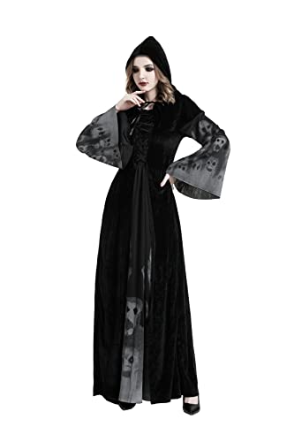 Buen Don Damen Hexen Kostüm, Halloween Cosplay Zombie Kostüm Hexe Mit Kapuze Robe (XL) von Buen Don