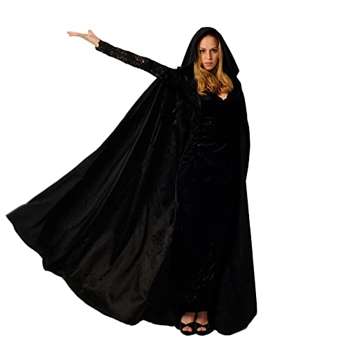 Buen Don Halloween Kostüm, Glänzender Samt Umhang für Herren und Damen, Fünf Größen, Perfekt für Halloween, Karneval und Partys, Kindergrößen erhältlich (L,Schwarz) von Buen Don