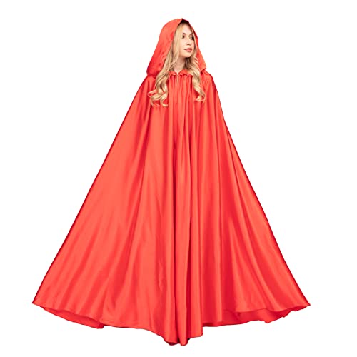 Buen Don Umhang mit Kapuze Satin Cape Mantel Lang für Hochzeit Brautkleid Fasching Halloween Kostüm Mittelalter Robe Vampir Hexen（Rot） von Buen Don