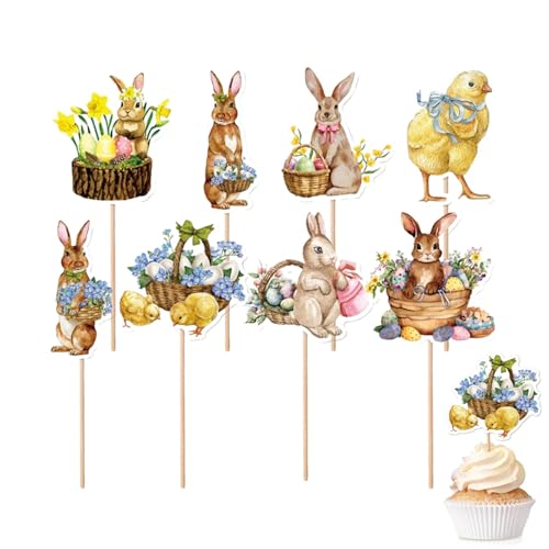 8 Pack Ostern Cupcake Toppers - Osterkuchendekorationen, Bunny Cupcake Toppers Für Frohe Ostern Spring Party Dekorationen Und Vorräte von Buerfu