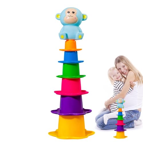 Buerfu Babybadspielzeug, Baby Stapelbad Badespielzeug - Kleinkindnistbecher für Bath - Tragen Sie resistente Babyspiel-Stapelspielzeug für Kinder im Alter von 0 bis 2 Jahren von Buerfu