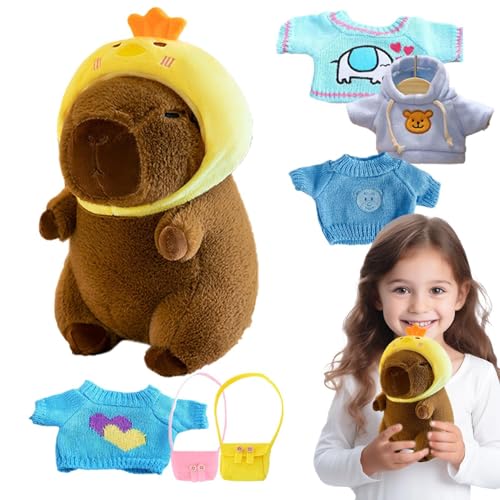 Buerfu Capybara Plüschtier, 23cm Capybara Kuscheltier, Capybara P lushie Mit Kleidung Tasche h ut, Simulation Capybara Plüschtier Für Home Deko Kinder von Buerfu