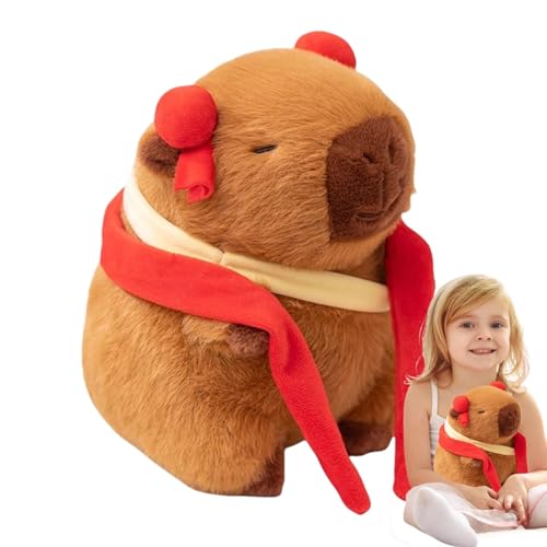 Buerfu Capybara Plüschtier Cartoon Capybara Kuscheltier Niedlichen Simulation 23cm Capybara Plüschtier Mit Rotem Schal Für Home Deko Kinder von Buerfu