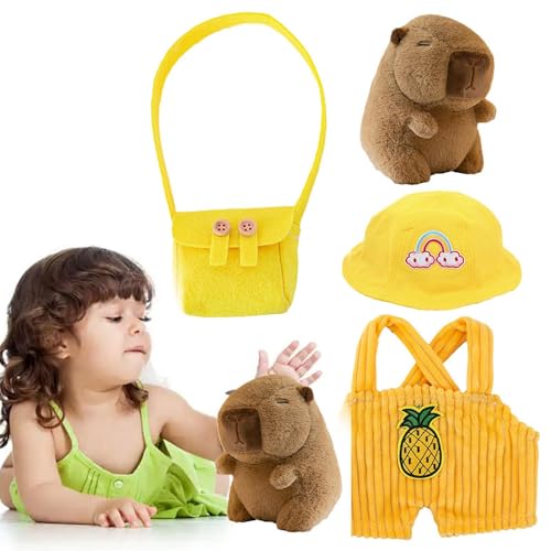 Buerfu Capybara Plüschtier | Dress Up Capybara Plushies Puppe | Süßes Kuscheltier-Capybara-Kissen Mit Kleidungsstücken Und Accessoires,Capybaras Plüschfigur Für Mädchen/J-ungen von Buerfu