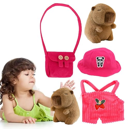 Buerfu Capybara Plüschtier | Dress Up Capybara Plushies Puppe | Süßes Kuscheltier-Capybara-Kissen Mit Kleidungsstücken Und Accessoires,Capybaras Plüschfigur Für Mädchen/J-ungen von Buerfu