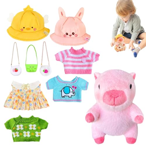 Buerfu Capybara Plüschtiere Mit 7 Kleidungsstücken Und Zubehör, Dress Up Capybara Plüschtier Set, Capybara Plüsch Spielzeug Urlaub Geburtstag Favors Für Kinder von Buerfu