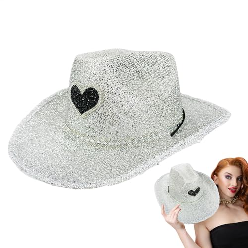 Buerfu Cowgirl-Hüte für Damen, Disco-Glitzer-Cowgirl-Hut, Party-Kopfbedeckung, Kostümzubehör, Cosplay-Requisiten für Männer und Frauen von Buerfu