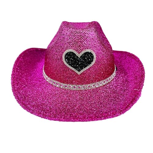 Buerfu Cowgirl-Hut, Glitzer, Westernhut, breite Krempe, glitzernd, Party-Kopfbedeckung, Kostümzubehör, Cosplay-Requisiten für Männer und Frauen von Buerfu