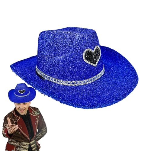 Buerfu Cowgirl-Hut Glitzer | Disco Wide Brim Cowboyhut Sparkly - Party Kopfbedeckung Kostüm Zubehör Cosplay Requisiten für Männer Frauen von Buerfu