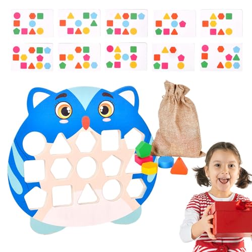 Buerfu Farb- und Form-Matching-Puzzle,Form-Matching-Puzzle - Farblich passende Brettspiele aus Holzform,Lernspielzeug für Kinder ab 3 Jahren, Denkaufgabe für 2 Spieler mit Karten von Buerfu