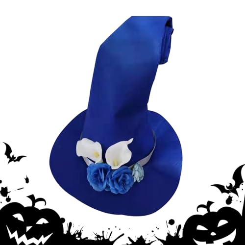 Buerfu Filz Hexenhut,Halloween Hexenhut - Halloween schwarze Hexenhüte | Filz-Zauberer-Spitzhut mit Rosenblüten-Kostüm, Hexenhut-Kostüm, Halloween-Party, Maskerade, Cosplay-Kostüme von Buerfu