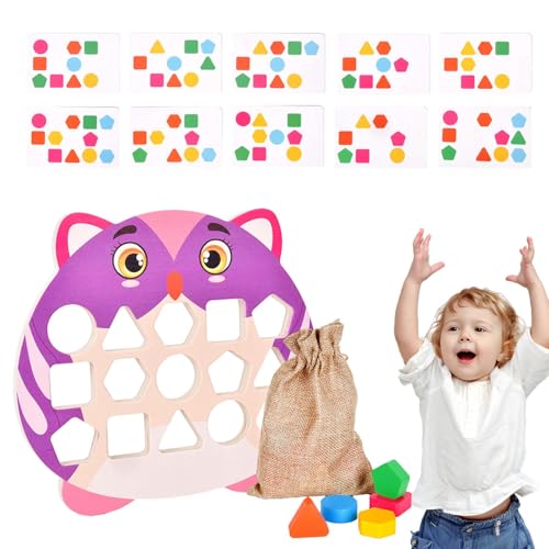 Buerfu Form-Matching-Puzzle, Form-Matching-Spiel Farbe - Farblich passende Brettspiele aus Holzform - Lernspielzeug für Kinder ab 3 Jahren, Denkaufgabe für 2 Spieler mit Karten von Buerfu