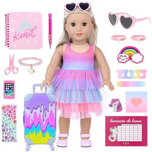 Buerfu Gepäck Reisespiel Set Puppe, Mädchen Puppenzubehör Fall, 18 Zoll Doll Reisegepäck Set, Dress up & Game Supplies, 17Pack für Kinderzimmer von Buerfu