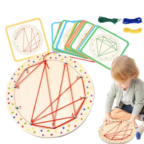 Buerfu Holz Geoboard,Holz Geoboard - Fadenwickel-Steckbrett,Feinmotorik-Lernspielzeug für Mädchen und im Vorschulalter im Alter von 3–5 Jahren von Buerfu