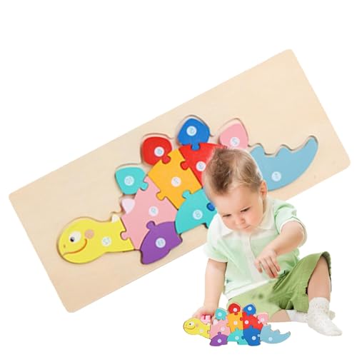 Buerfu Holztierpuzzle,Dinosaurier Holzpuzzle | Dinosaurier-Design-Puzzles für Vorschulkinder - Entzückendes, lustiges, farbenfrohes - und Stapelspielzeug für den Vorschul- und -Intelligenzunterricht von Buerfu