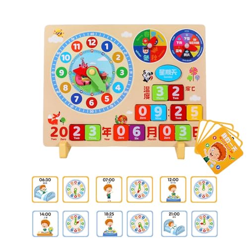 Buerfu Kinderkalender Lernen, Kindertageskalender - Kleinkinder-Lernkalender aus Holz für zu Hause,Sicheres Kalenderuhr-Holzspielzeug, interaktives Lern- und Bildungsspielzeug, leichte von Buerfu