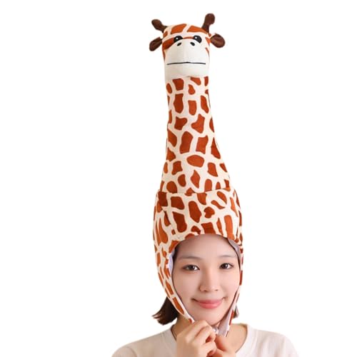 Buerfu Lustiger Giraffen-Kostümhut, Cosplay-Kopfbedeckung Giraffenhut, Dreidimensionaler Plüsch-Giraffe-Kopfbedeckungshut, Cartoon-Tiere-Form-Kostüm-Hut für Kinder, Mädchen, Erwachsene von Buerfu