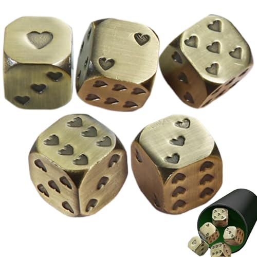 Buerfu Metallwürfel-Set, einzigartige Würfel | Sechsseitiges Tischspiel Würfel Herzmuster | 6-seitige Tischspielwürfel, abgerundetes Metall- und runde Eckendesign, 5X für Mahjong-Spiele für von Buerfu