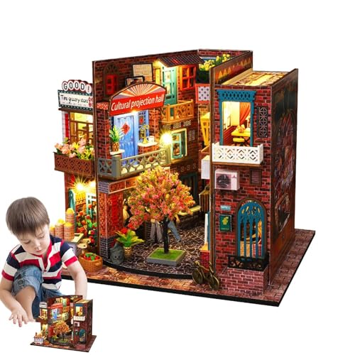 Buerfu -Miniatur-Hausbausatz, Hausbausatz | Hausdekoration - Miniaturhaus-Dekoration, kleines Puppenhausmodell mit LED-Licht für Erwachsene und Teenager von Buerfu
