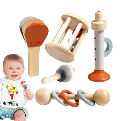 Buerfu Musikinstrumente für Kinder, Rasselinstrument,Rhythmus-Kinderspielzeug | Handkastagnetten, Trompete, Maracas-Shaker, Rasselrolle, Ringrassel, Vorschulmusikspielzeug für Jungen und Mädchen von Buerfu