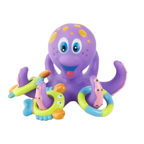 Buerfu Oktopus-Badespielzeug, Plüsch-Badespielzeug | Meerestier-Duschspielzeug,Niedliches Meerestier-Oktopus-Badespielzeug mit Buntem Ringspielzeug, lächelndes Gesichtsdesign für Lernspiel von Buerfu