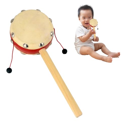 Buerfu Rasseltrommel-Spielzeug, chinesische Rasseltrommel - Kleine Drehrassel | Rasseltrommel im chinesischen Stil, Rasseltrommel aus Holz, traditionelles chinesisches Schlaginstrument für Kinder von Buerfu